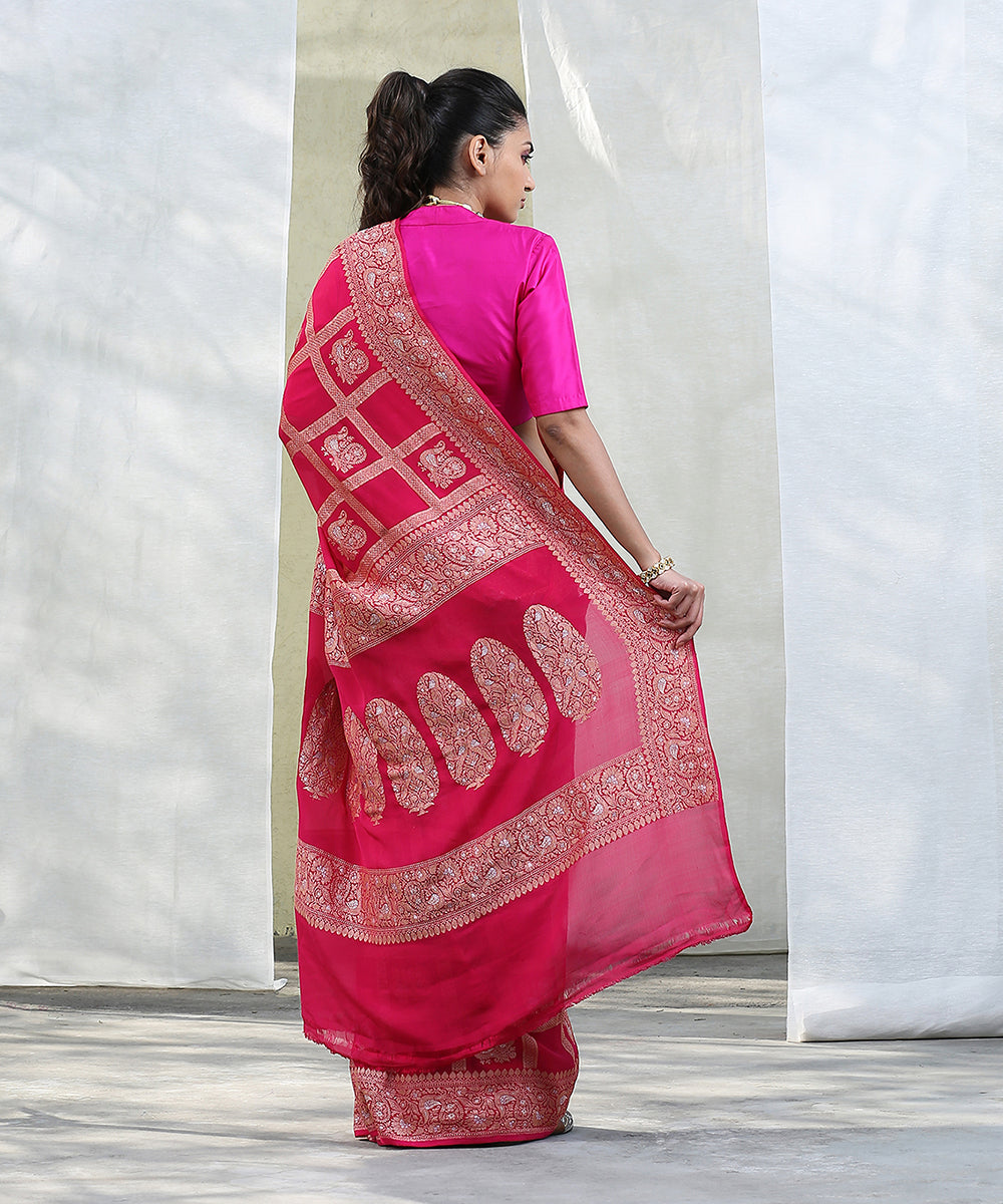 Pink_Handloom_Georgette_Banarasi_Saree_with_Kadhwa_weave_WeaverStory_03