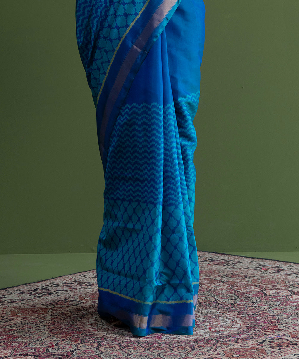 Handloom_Blue_Single_Ikat_Weft_Dyed_Mulberry_Silk_Patola_Saree_With_Royal_Blue_Border_WeaverStory_04
