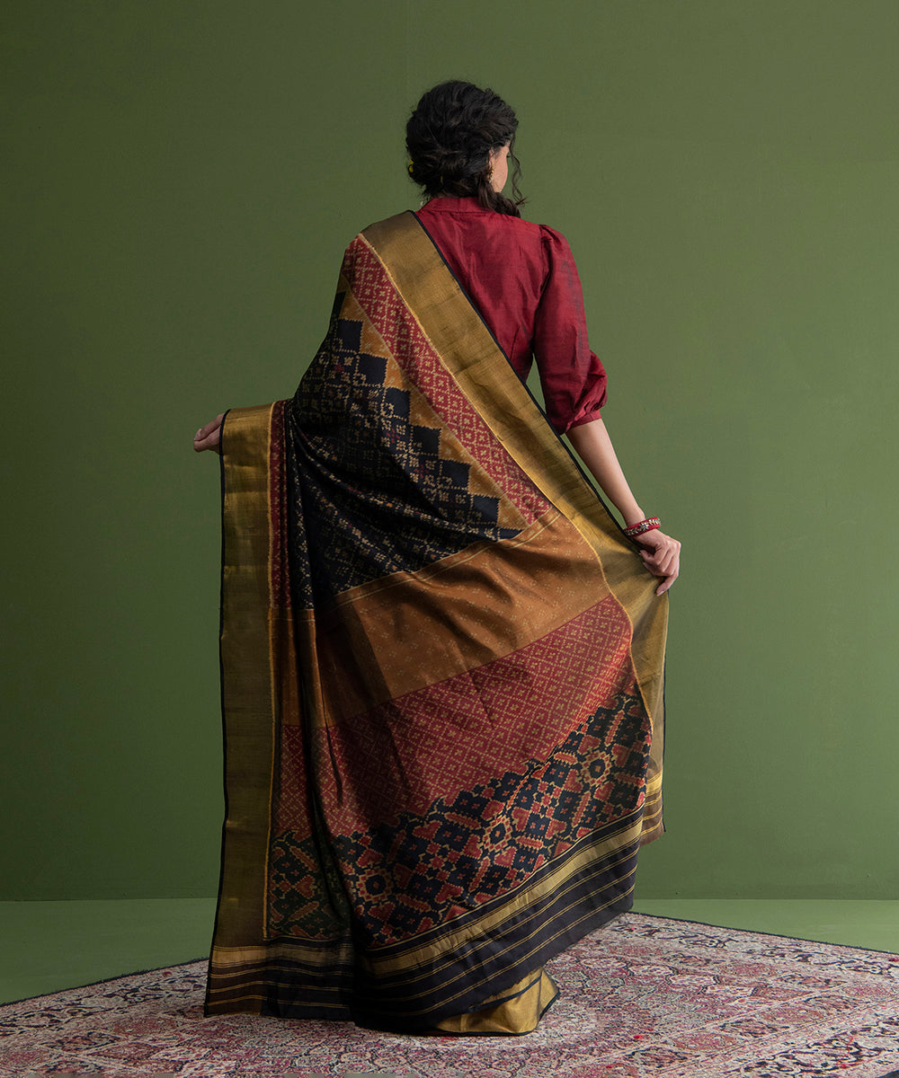 Black_And_Red_Handloom_Weft_Dyed_Mulberry_Silk_Single_Ikat_Patola_Saree_WeaverStory_03