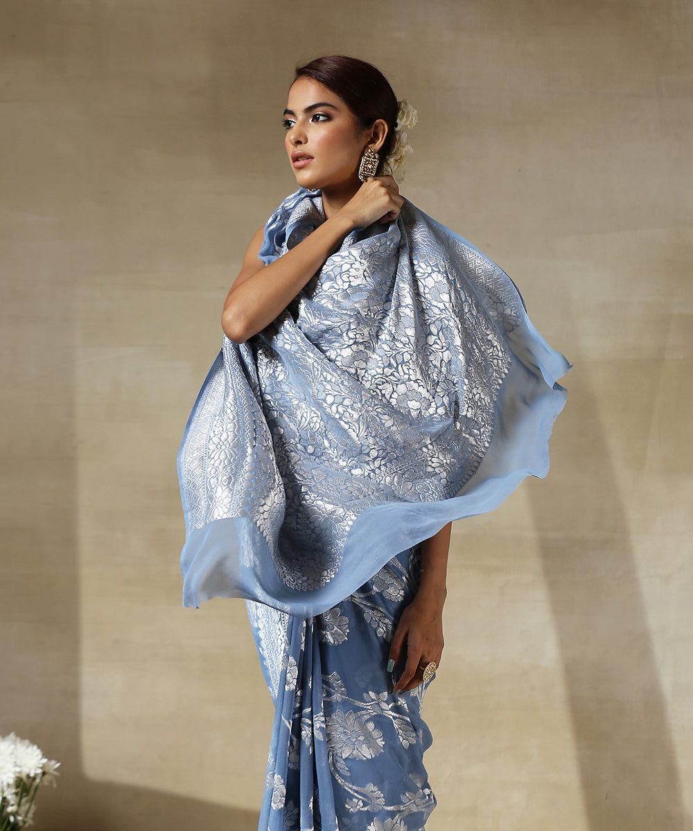 Blue_Handloom_Cutwork_Georgette_Banarasi_Saree_With_Silver_Zari_WeaverStory_01