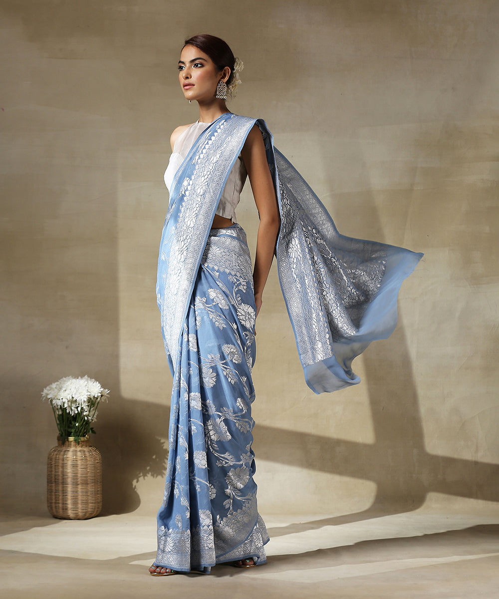 Blue_Handloom_Cutwork_Georgette_Banarasi_Saree_With_Silver_Zari_WeaverStory_02