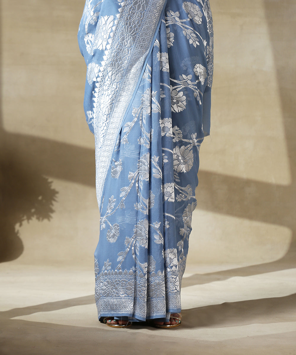 Blue_Handloom_Cutwork_Georgette_Banarasi_Saree_With_Silver_Zari_WeaverStory_04