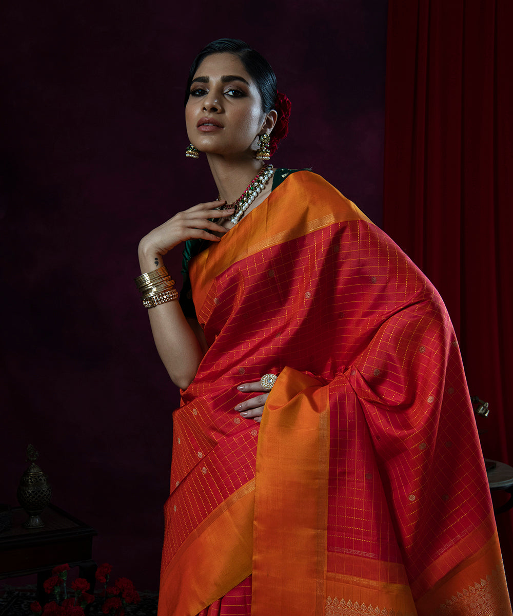 Red_Handloom_Pure_Silk_Kanjivaram_Saree_With_Orange_Border_WeaverStory_01