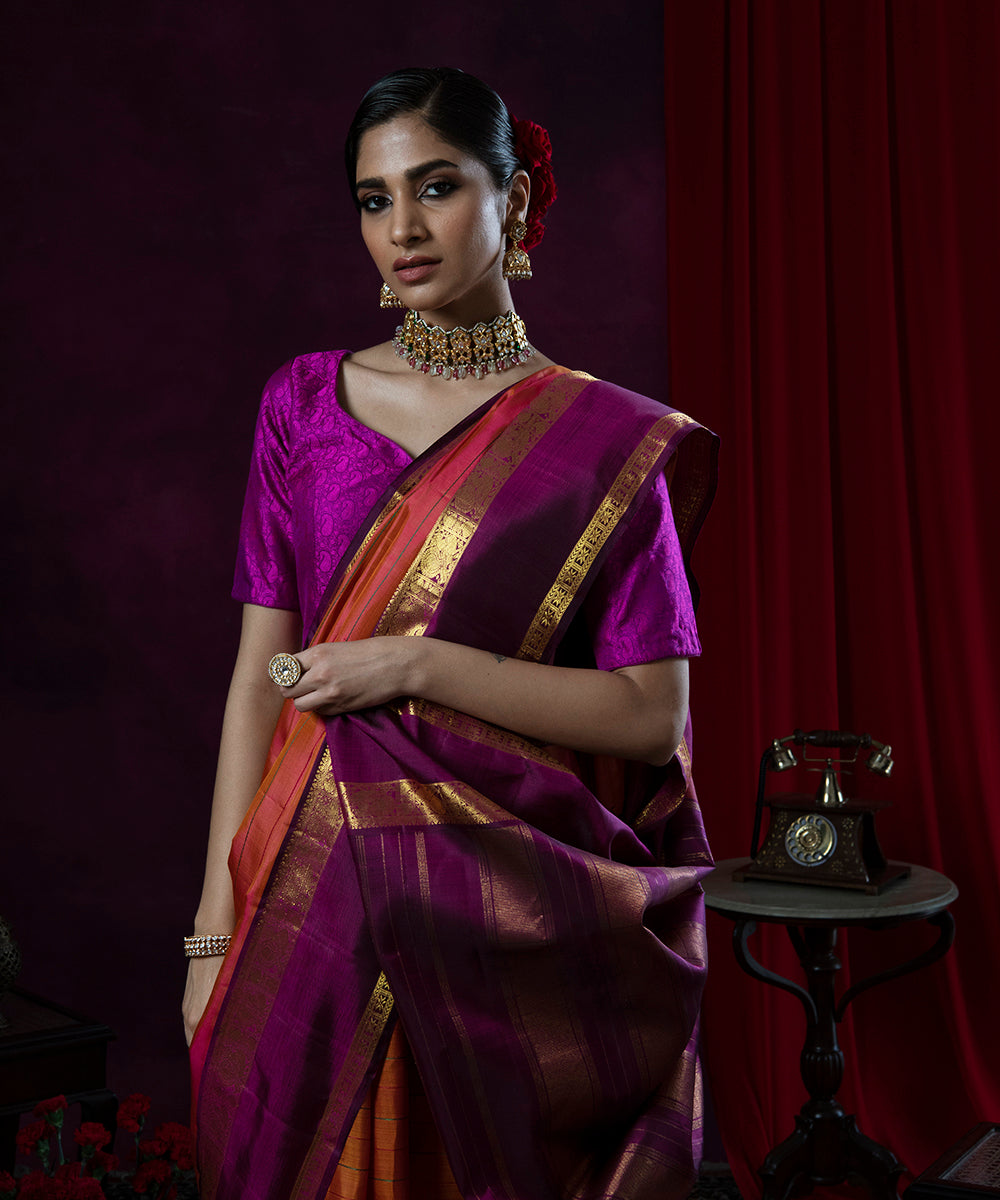 Handloom_Peach_and_Pink_Dual_Tone_Pure_Silk_Kanjivaram_Saree_WeaverStory_01
