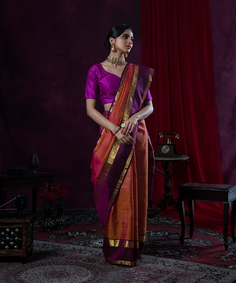 Handloom_Peach_and_Pink_Dual_Tone_Pure_Silk_Kanjivaram_Saree_WeaverStory_02