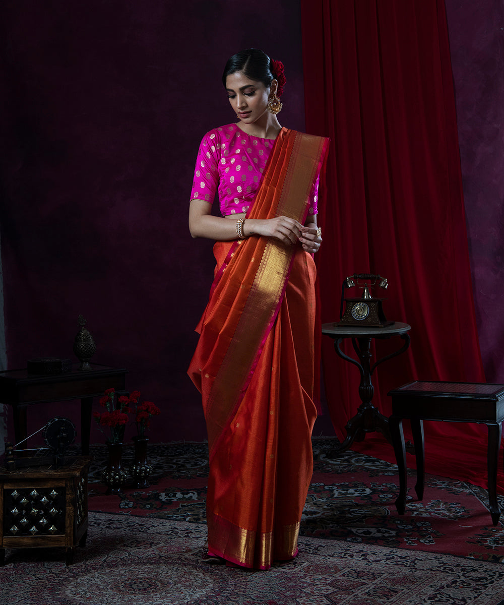 Orange_Handloom_Pure_Silk_Kanjivaram_Saree_With_Pure_Zari_Border_WeaverStory_02