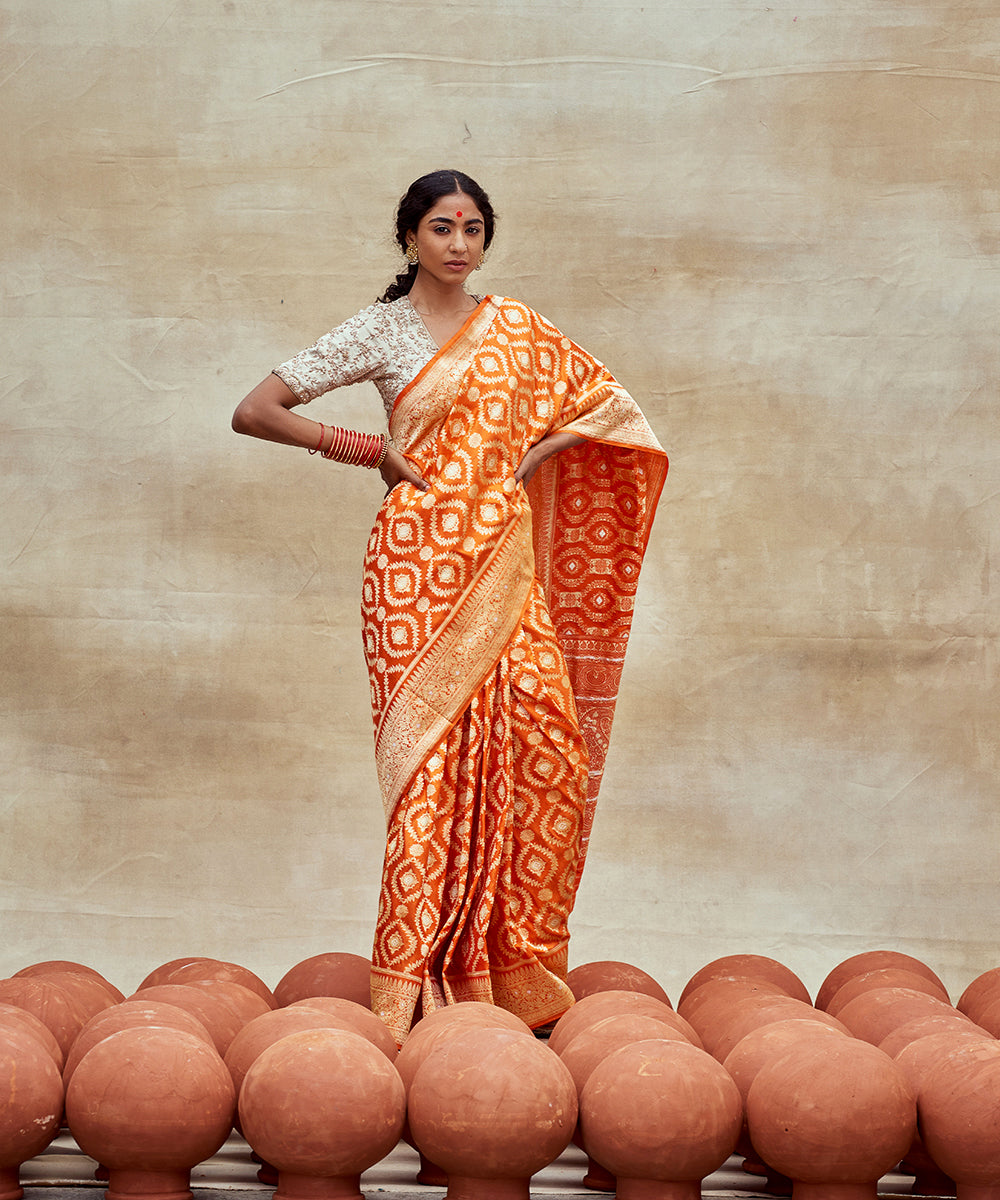 Orange_Handloom_Pure_Katan_Silk_Banarasi_Saree_With_Silver_Meenakari_WeaverStory_03