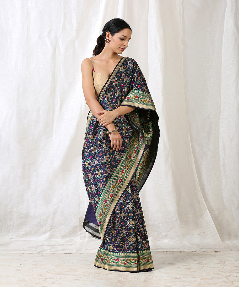 Handloom_Dark_Blue_Double_Warp_Pure_Katan_Silk_Banarasi_Patola_Saree_with_Meenakari_WeaverStory_02