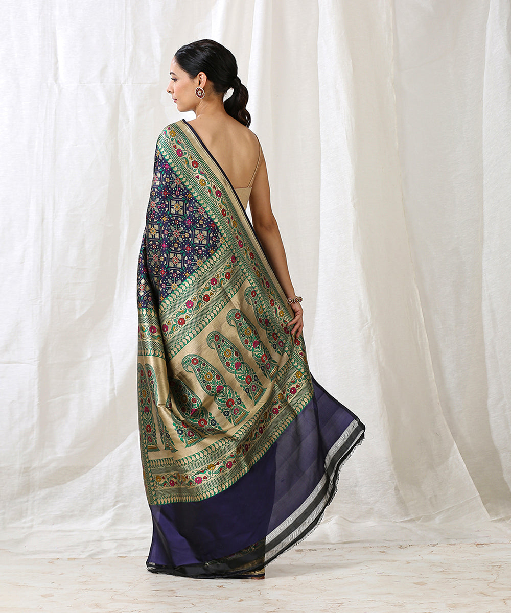 Handloom_Dark_Blue_Double_Warp_Pure_Katan_Silk_Banarasi_Patola_Saree_with_Meenakari_WeaverStory_03