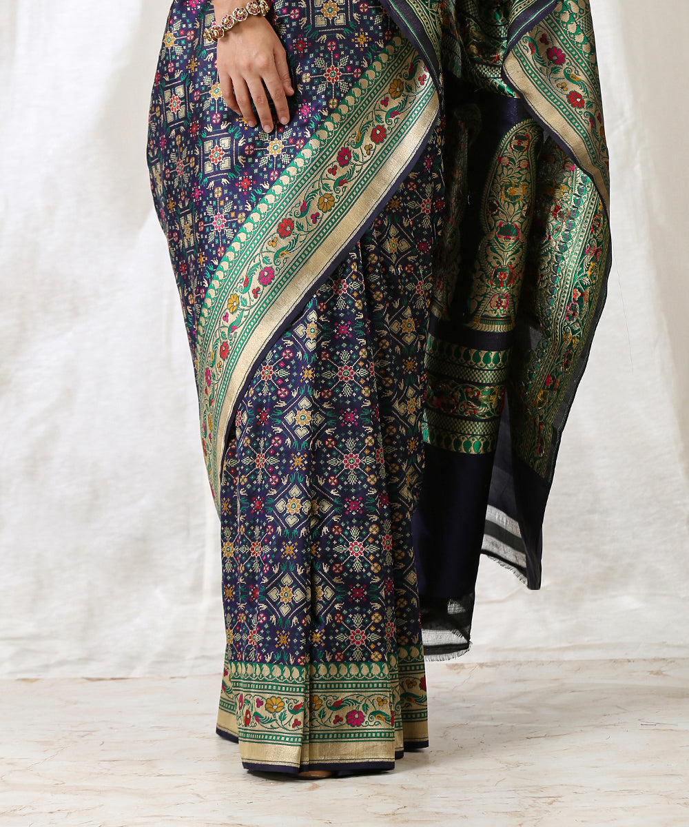 Handloom_Dark_Blue_Double_Warp_Pure_Katan_Silk_Banarasi_Patola_Saree_with_Meenakari_WeaverStory_04