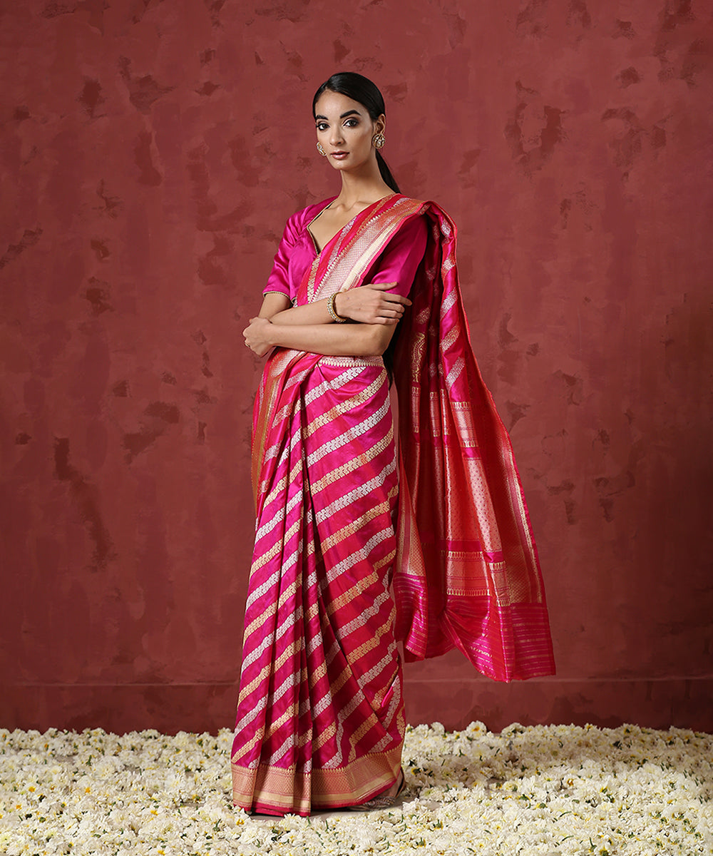 Handloom_Pink_Pure_Katan_Silk_Banarasi_Saree_With_Gold_and_Silver_Aada_Jaal_WeaverStory_02