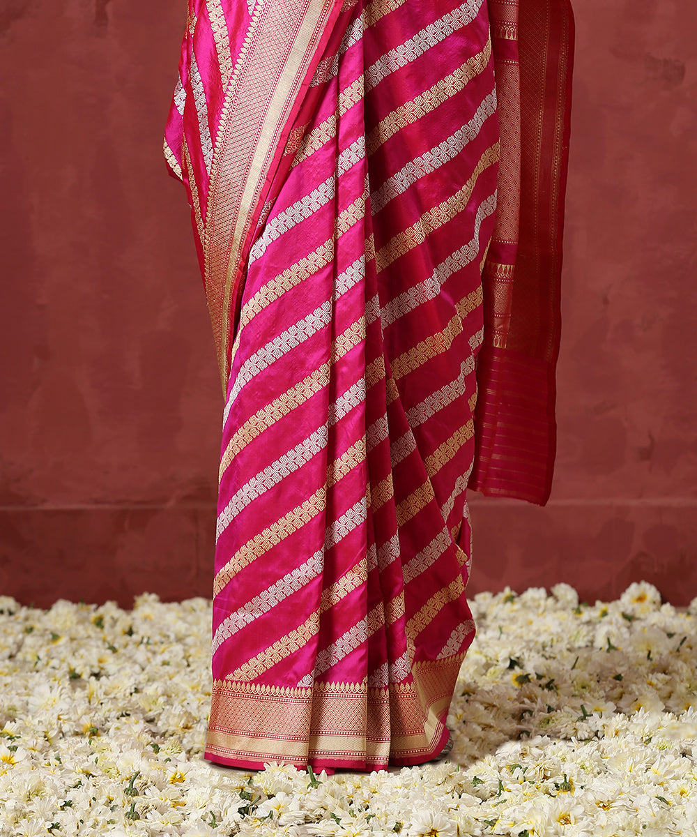 Handloom_Pink_Pure_Katan_Silk_Banarasi_Saree_With_Gold_and_Silver_Aada_Jaal_WeaverStory_04
