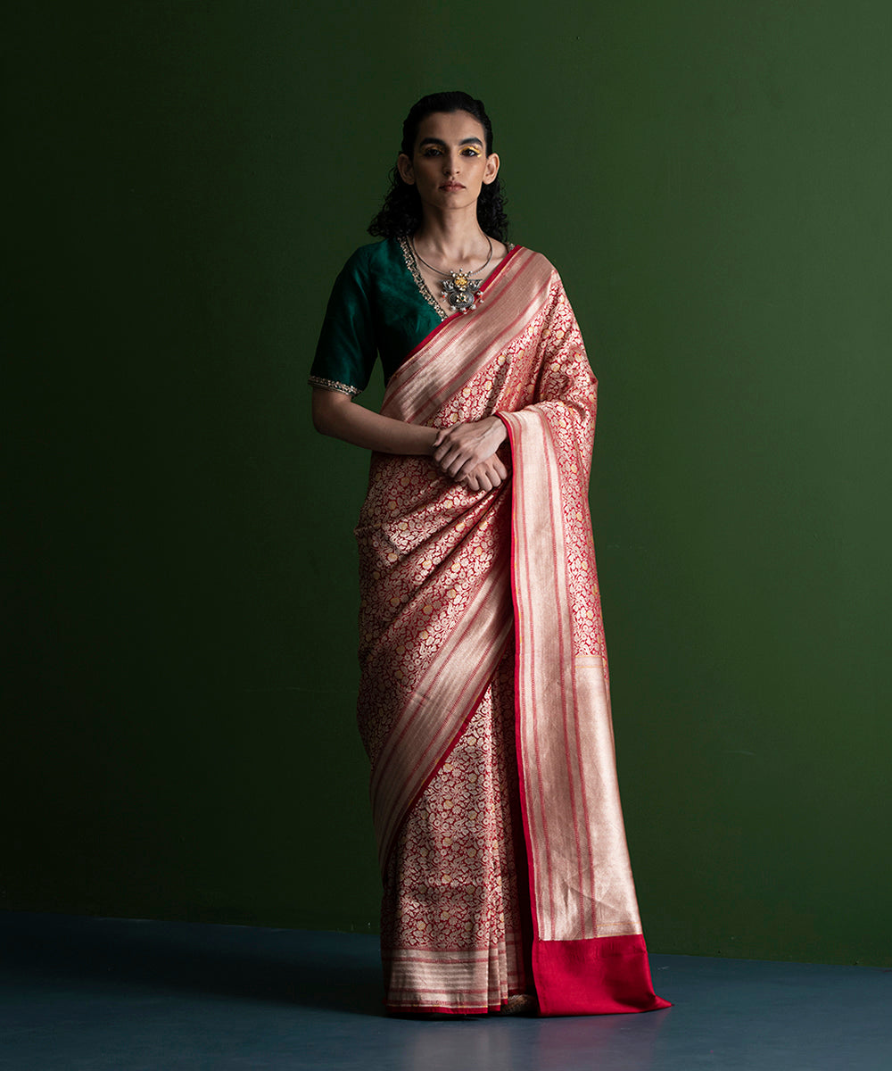 Red_Handloom_Kimkhab_Pure_Katan_Silk_Banarasi_Saree_With_Mustard_Meenakari_WeaverStory_02