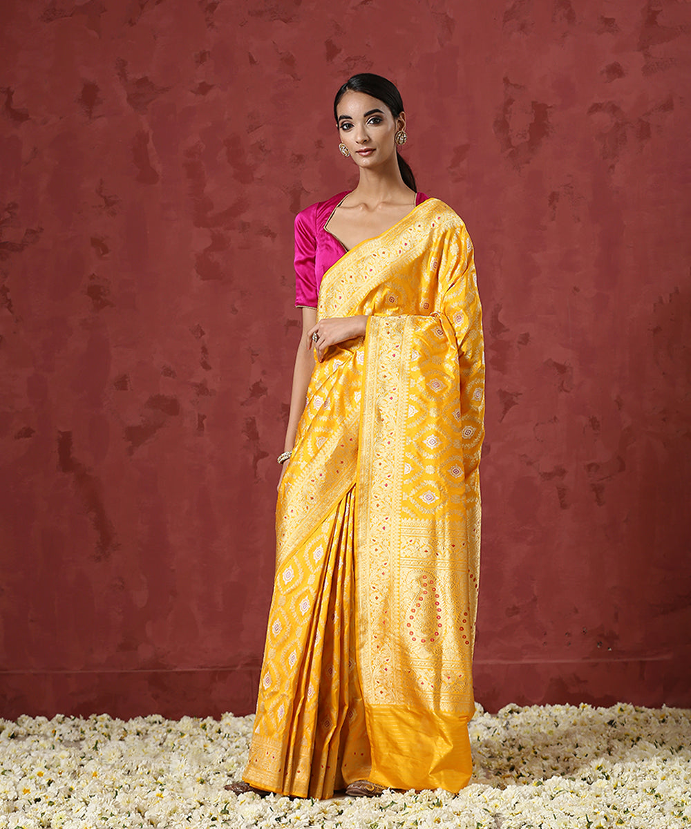 Yellow_Handloom_Pure_Katan_Silk_Banarasi_Saree_with_Meenakari_WeaverStory_02