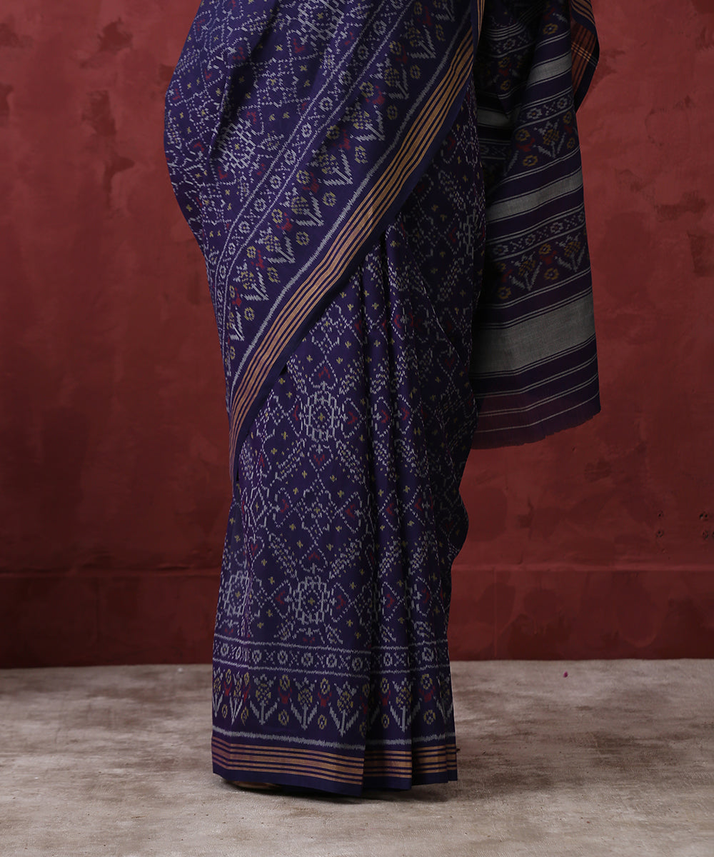 Handloom_Blue_Cotton_Patola_Saree_WeaverStory_04