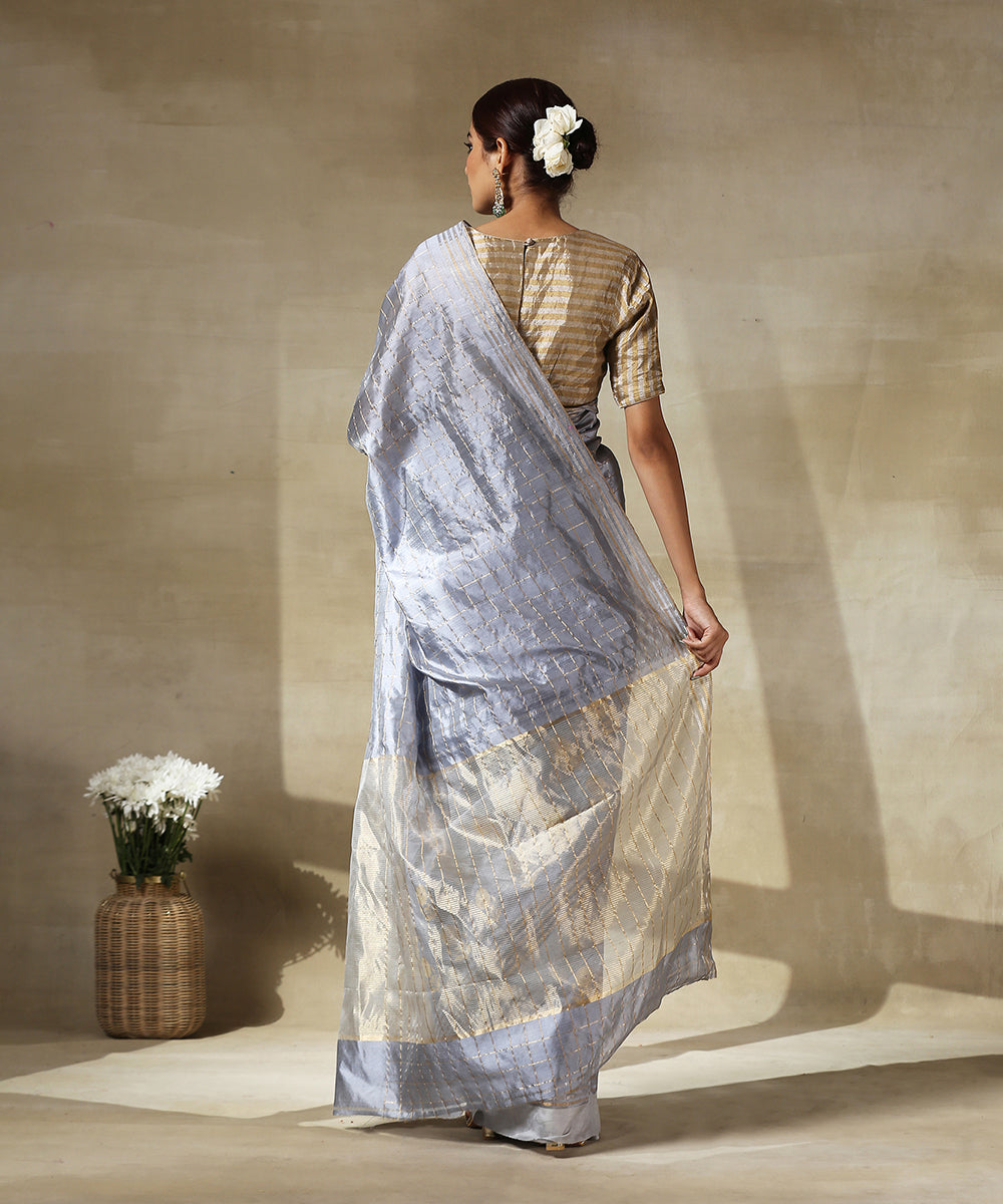 Blue_Handloom_Chanderi_Silk_Saree_With_Zari_Checks_And_Flower_Motifs_WeaverStory_03