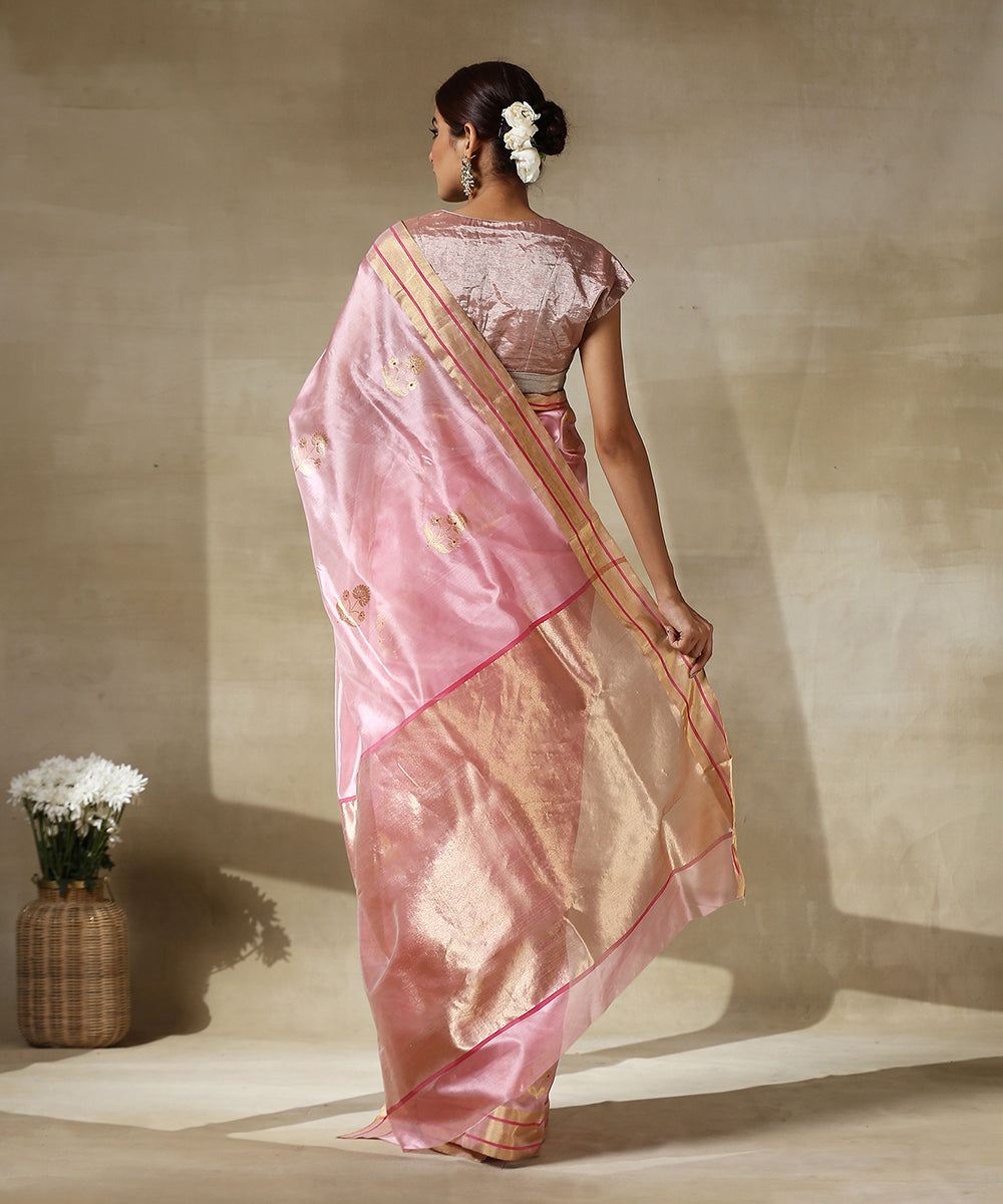 Pink_Handloom_Marigold_Flower_Motif_Chanderi_Silk_Saree_WeaverStory_03