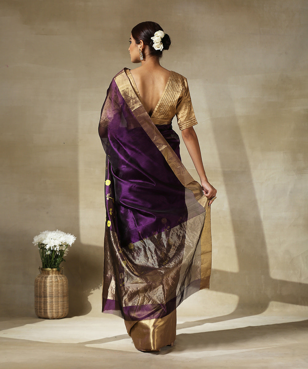 Purple_Handloom_Sunflower_Motifs_Chanderi_Silk_Saree_With_Broad_Zari_Border_WeaverStory_03