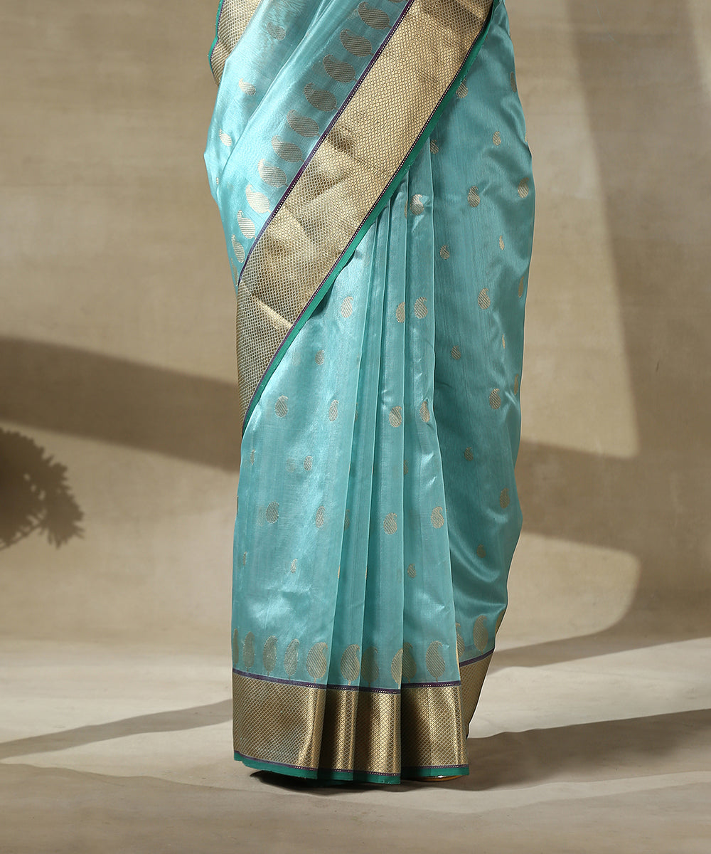 Light_Blue_Handloom_Chanderi_Silk_Saree_With_Paisley_Woven_All_Over_And_Paisley_Border_WeaverStory_04