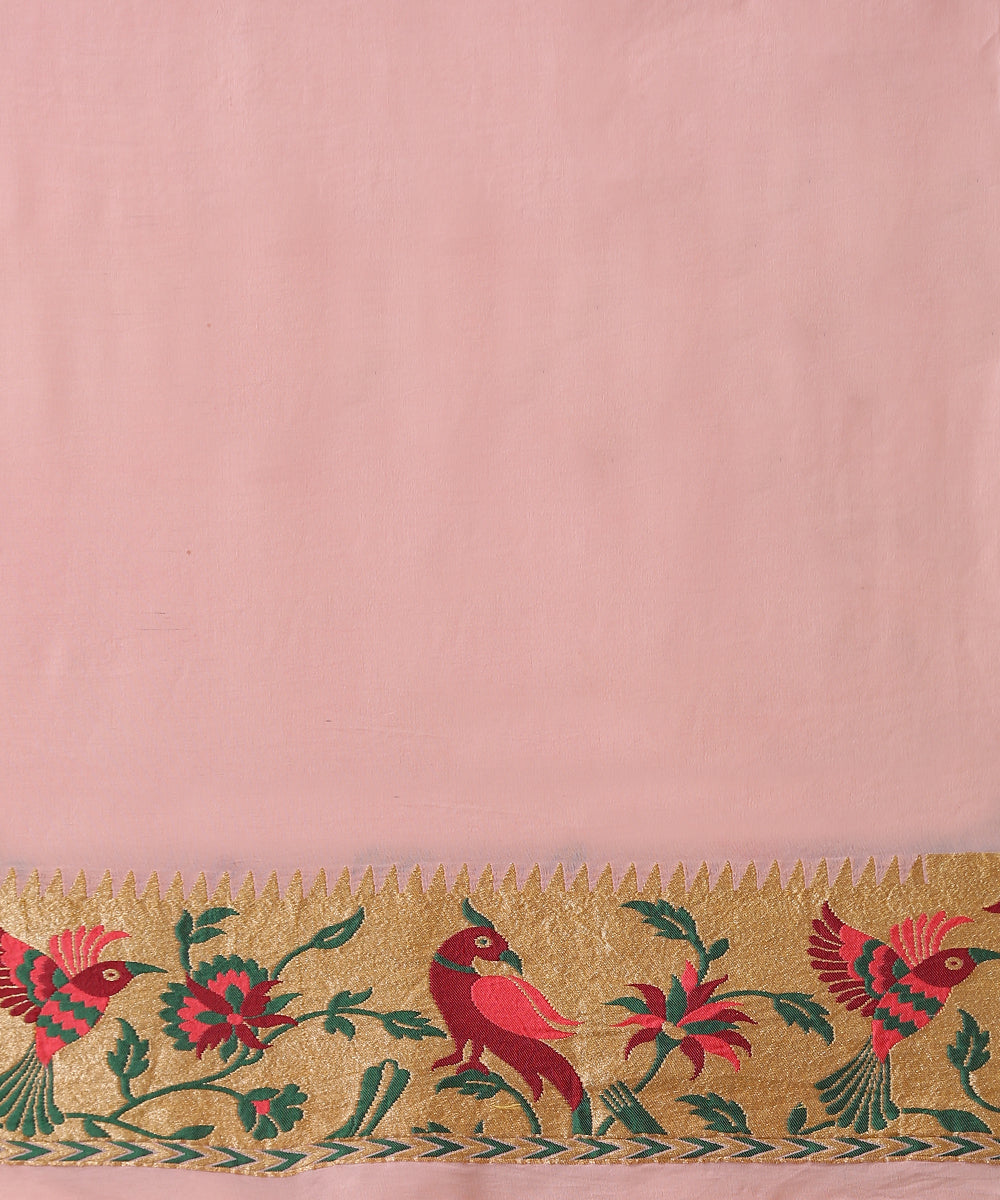 Handloom_Peach_Georgette_Banarasi_Saree_With_Paithani_Shikargah_Border_and_Pallu_WeaverStory_05