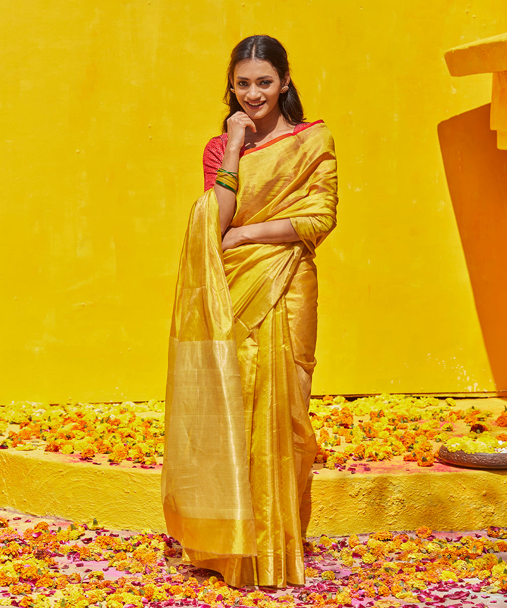 Mustard_Handloom_Pure_Tissue_Chanderi_Saree_With_Zari_Border_WeaverStory_02