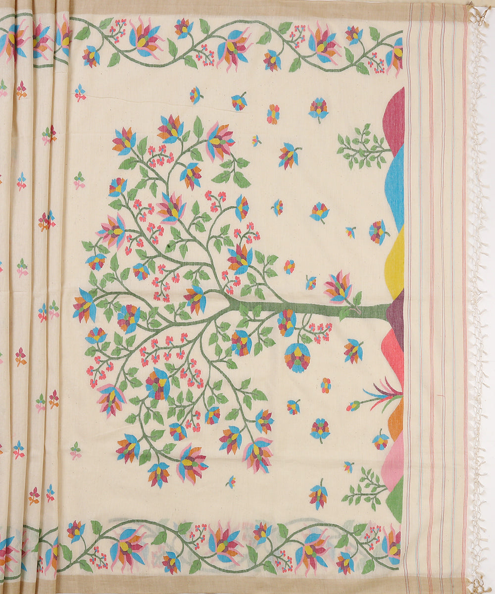 Handloom_Offwhite_Cotton_Jamdani_Saree_With_Tree_Design_Pallu_WeaverStory_04