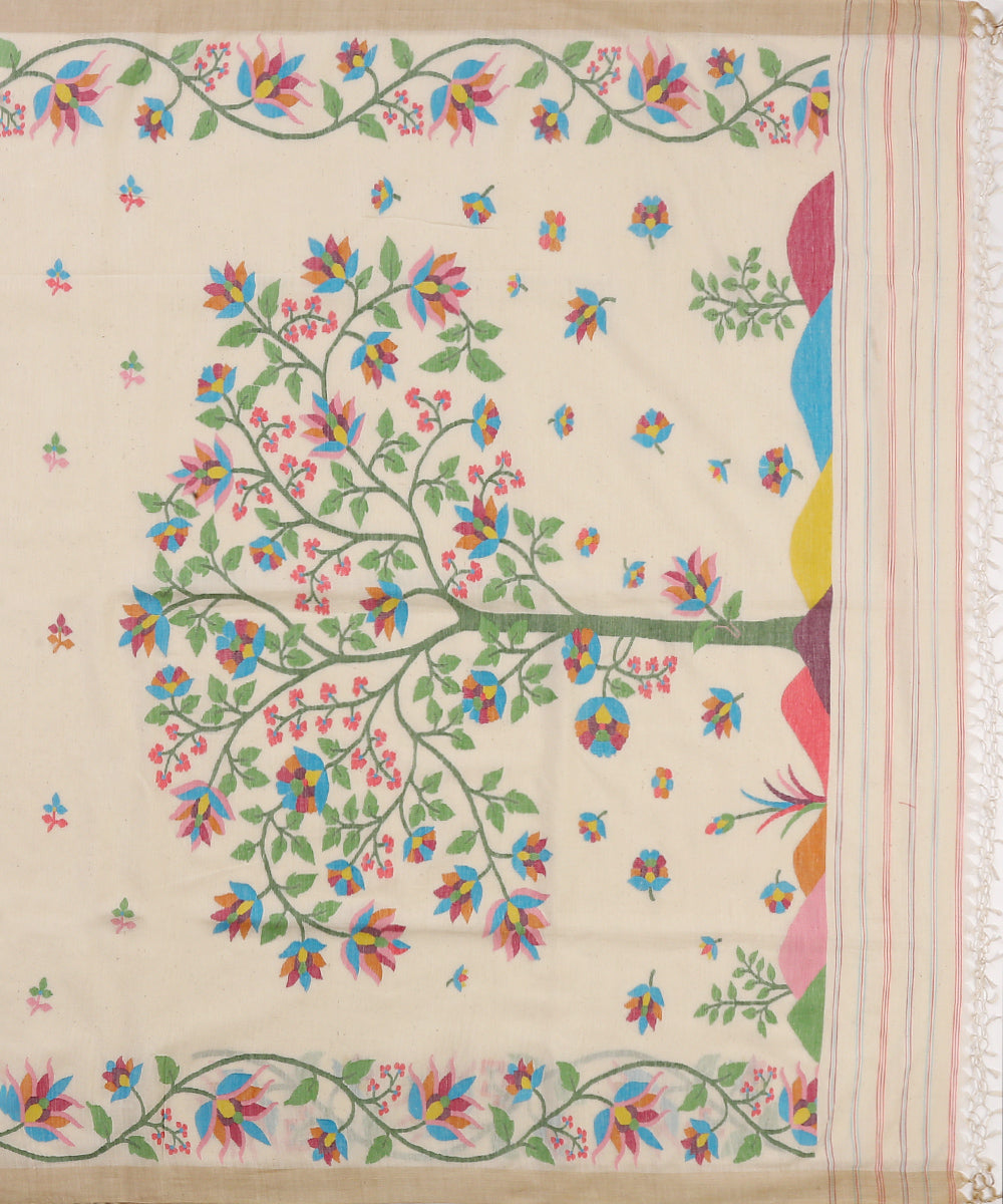 Handloom_Offwhite_Cotton_Jamdani_Saree_With_Tree_Design_Pallu_WeaverStory_05