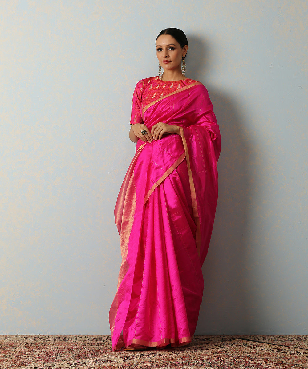 Handloom_Pink_Silk_Chanderi_Saree_With_Zari_Squares_WeaverStory_02