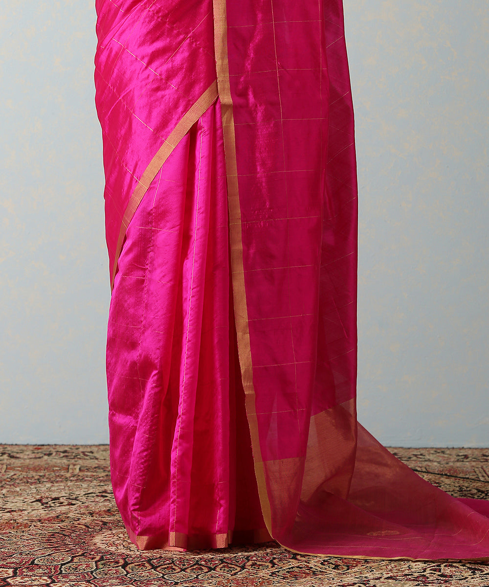 Handloom_Pink_Silk_Chanderi_Saree_With_Zari_Squares_WeaverStory_04