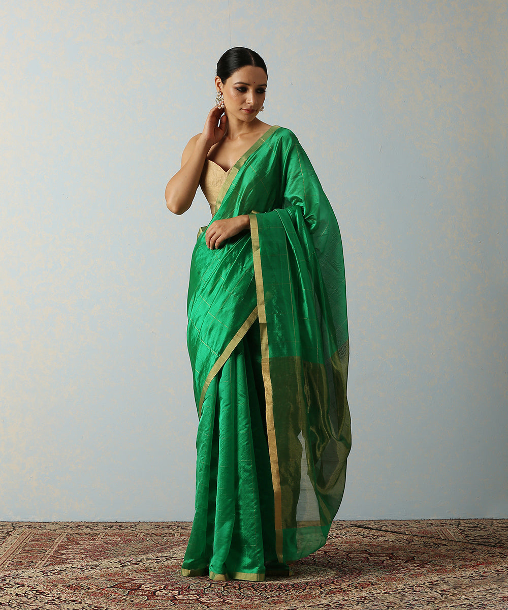 Green_Handloom_Eknaliya_Silk_Chanderi_Saree_With_Zari_Squares_WeaverStory_02