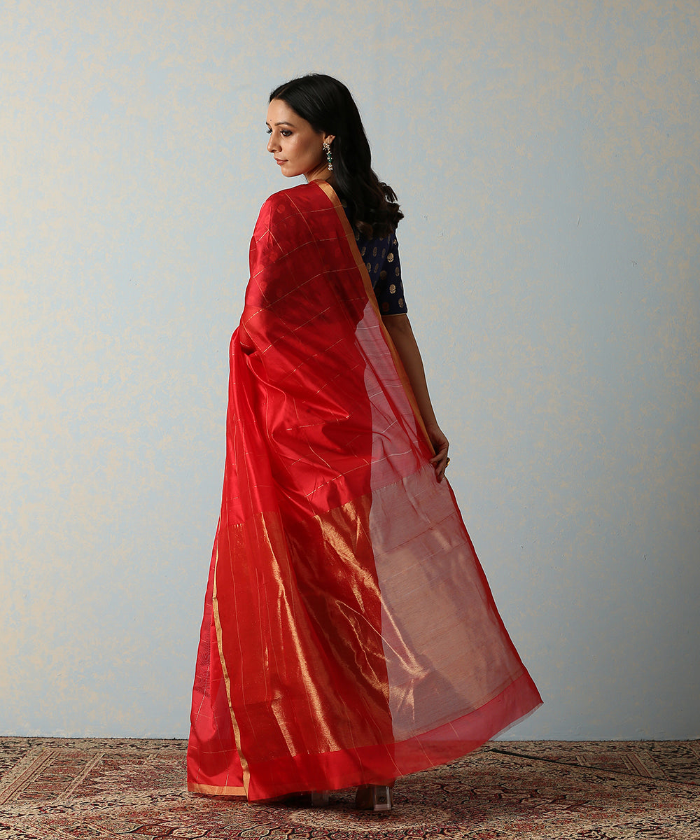 Handloom_Red_Silk_Chanderi_Saree_With_Zari_Squares_WeaverStory_03