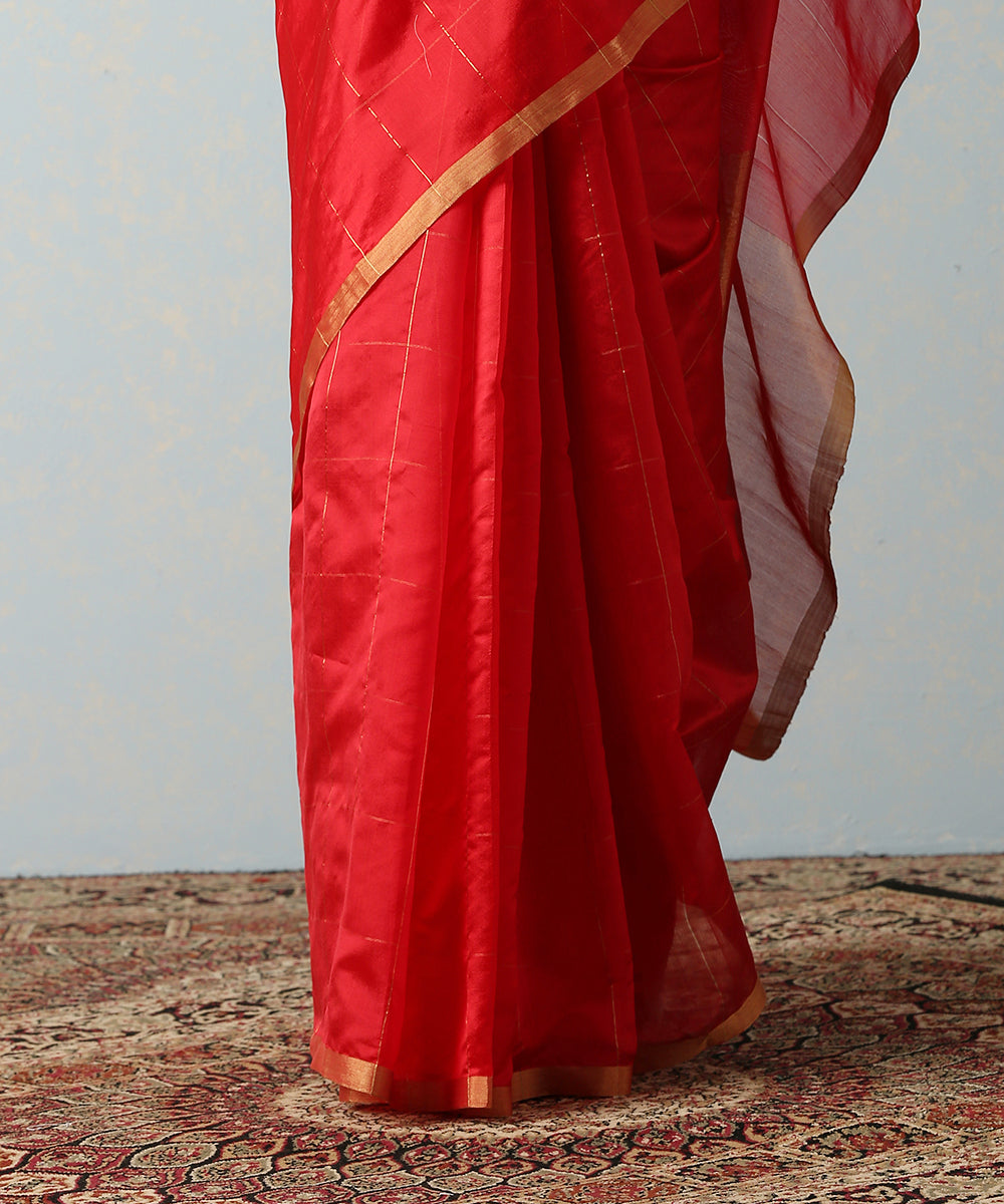 Handloom_Red_Silk_Chanderi_Saree_With_Zari_Squares_WeaverStory_04