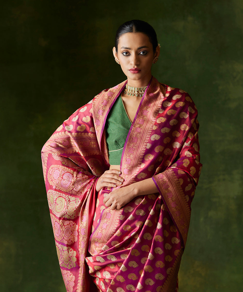 Purple_Handloom_Pure_Malda_Silk_Banarasi_Baluchari_Saree_With_Multicolor_Paisley_Border_WeaverStory_01
