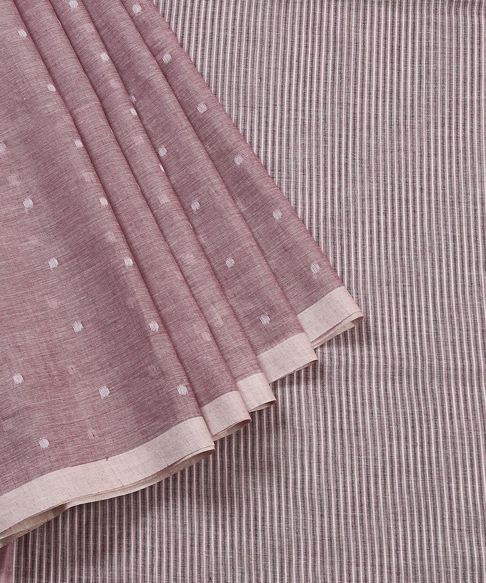 Purple_Handloom_MulMul_Jamdani_saree_With_White_Booti_WeaverStory_01