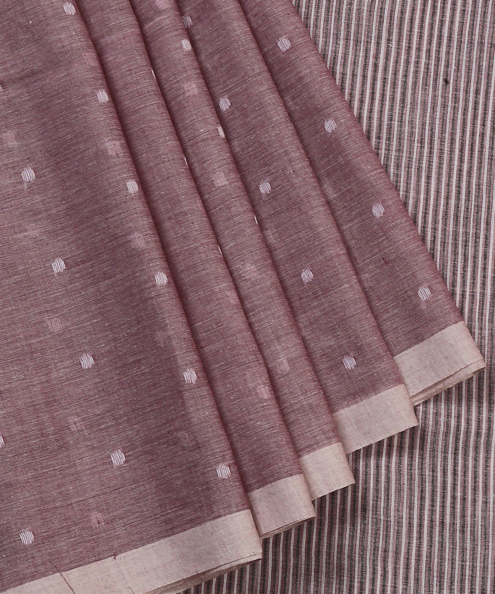 Purple_Handloom_MulMul_Jamdani_saree_With_White_Booti_WeaverStory_02