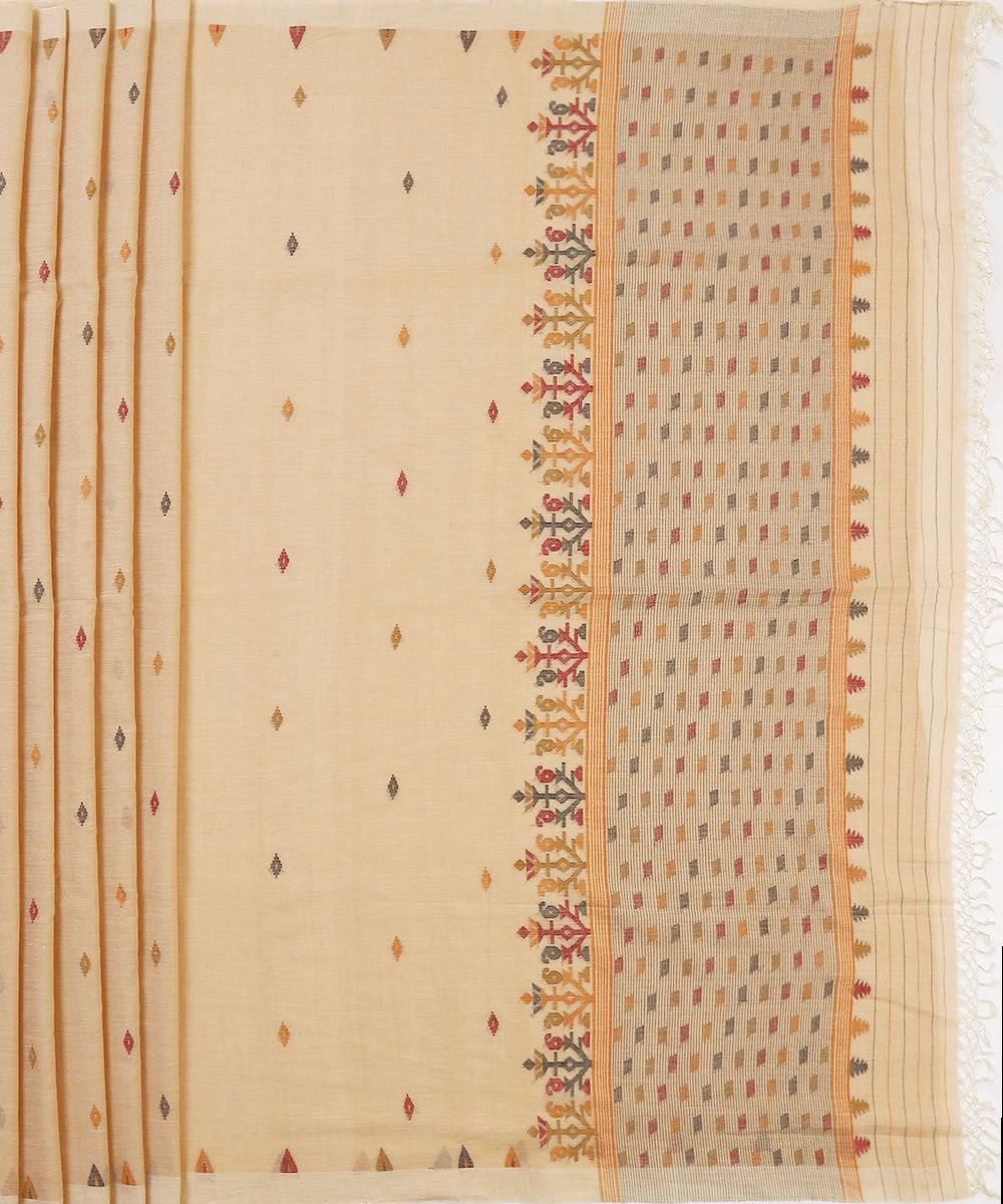 Peach_Handloom_Color_Cotton_Jamdani_Saree_With_Box_Stripe_Woven_On_Pallu_WeaverStory_04