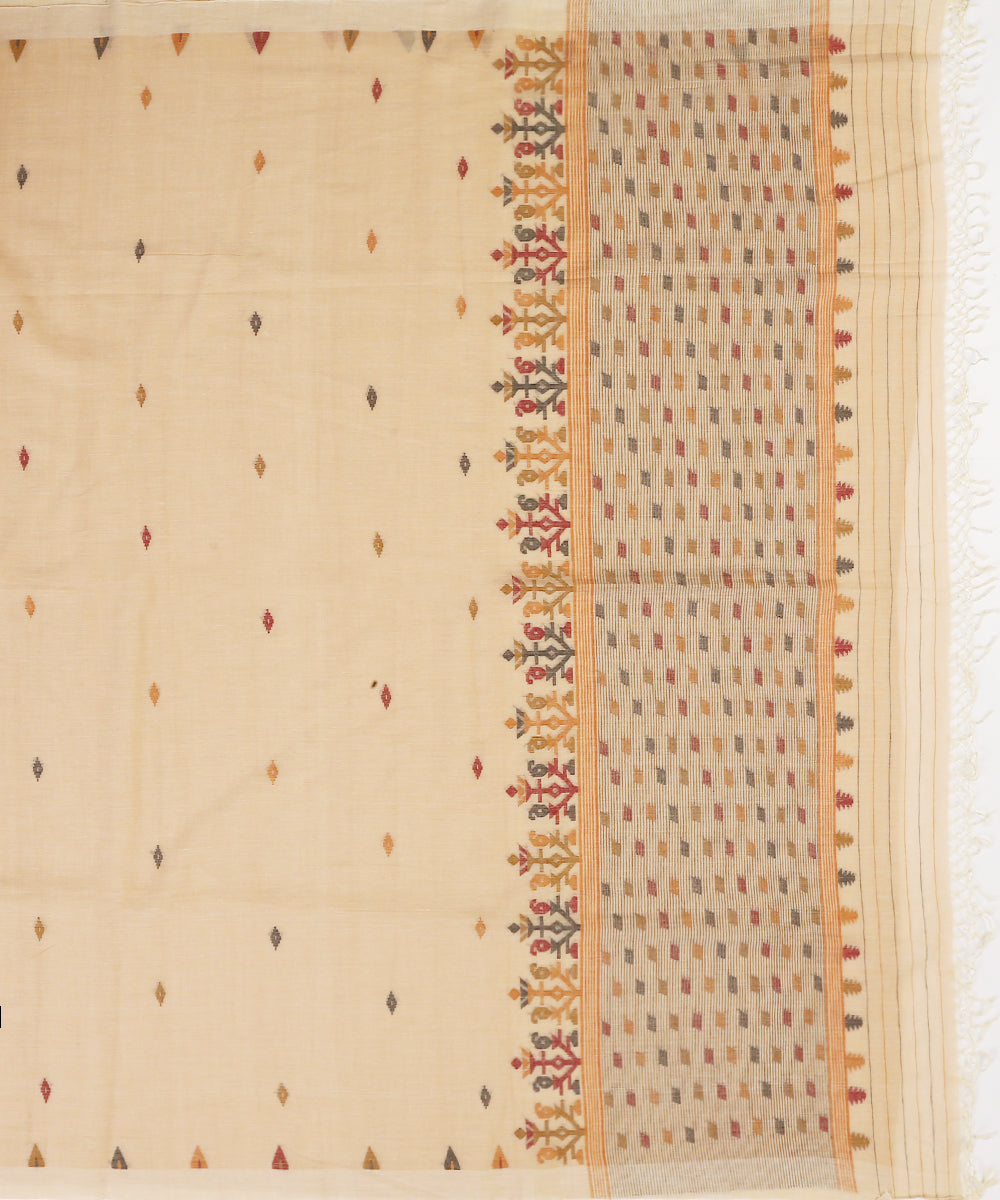 Peach_Handloom_Color_Cotton_Jamdani_Saree_With_Box_Stripe_Woven_On_Pallu_WeaverStory_05