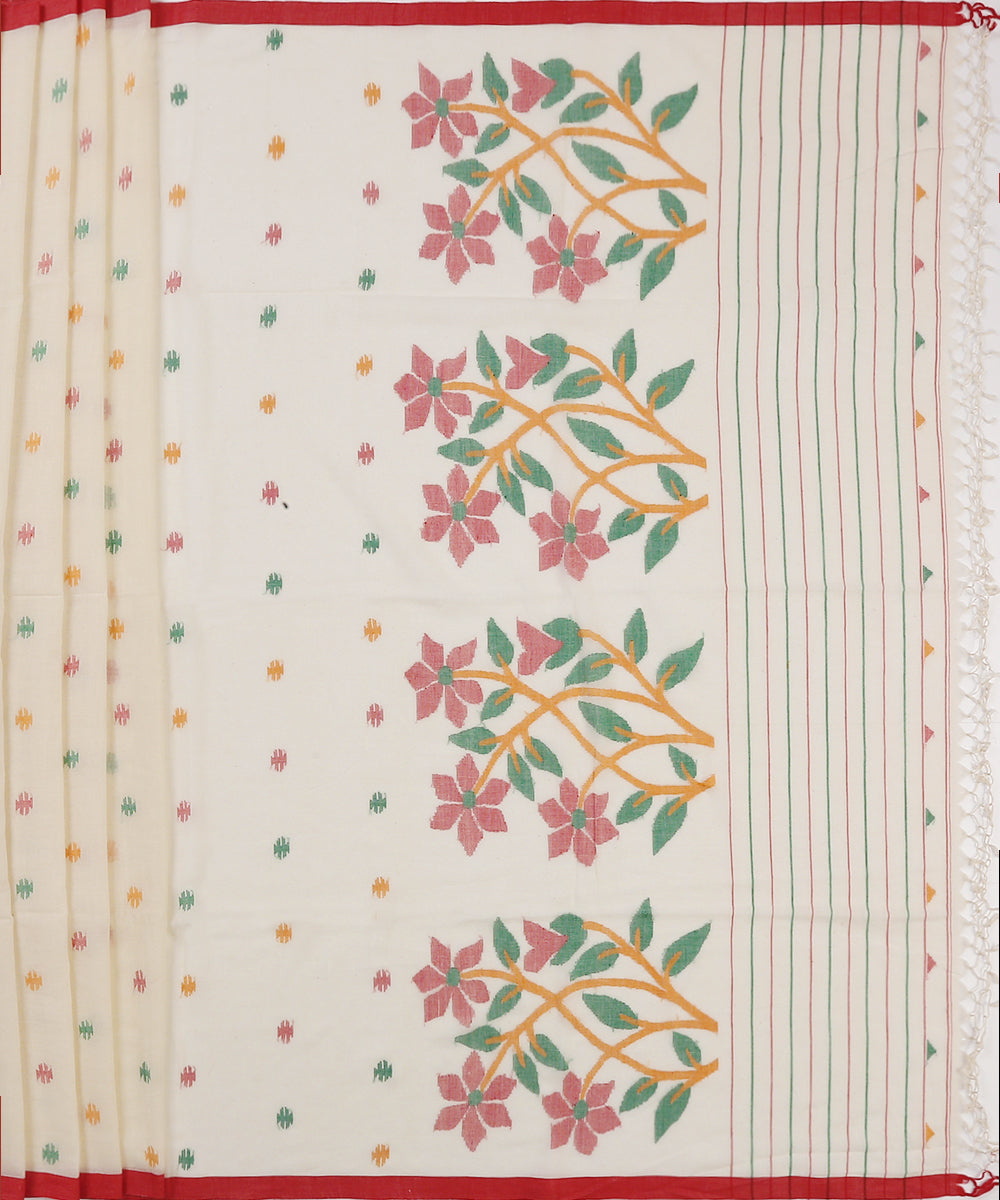 Handloom_White_Cotton_Jamdani_Saree_With_Leaf_Pallu_WeaverStory_04