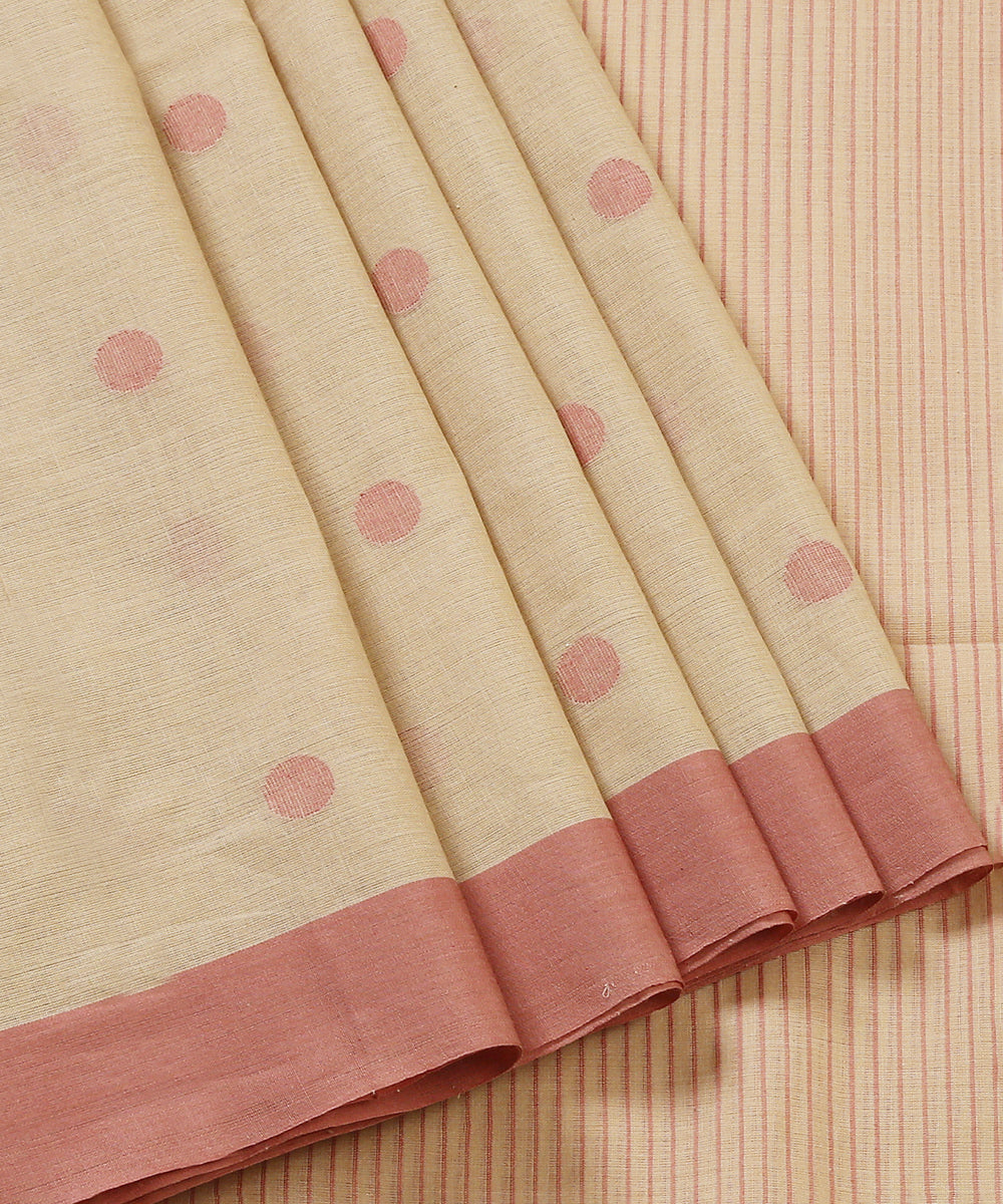 Beige_Handloom_Cotton_Jamdani_Saree_With_Konia_Woven_On_Pallu_WeaverStory_02