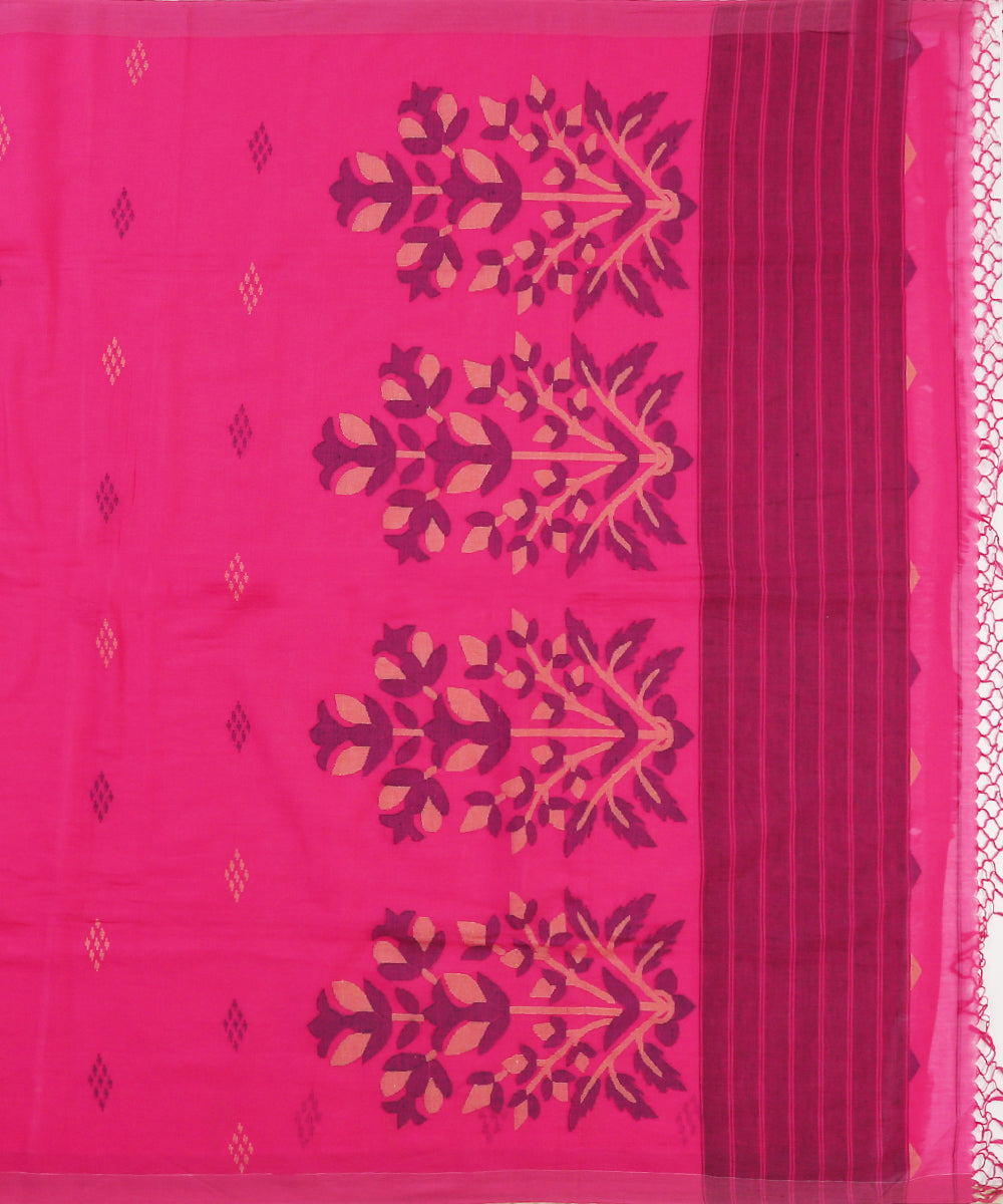 Hot_Pink_Handloom_Cotton_Jamdani_Saree_With_Guldasta_Woven_On_Pallu_WeaverStory_05