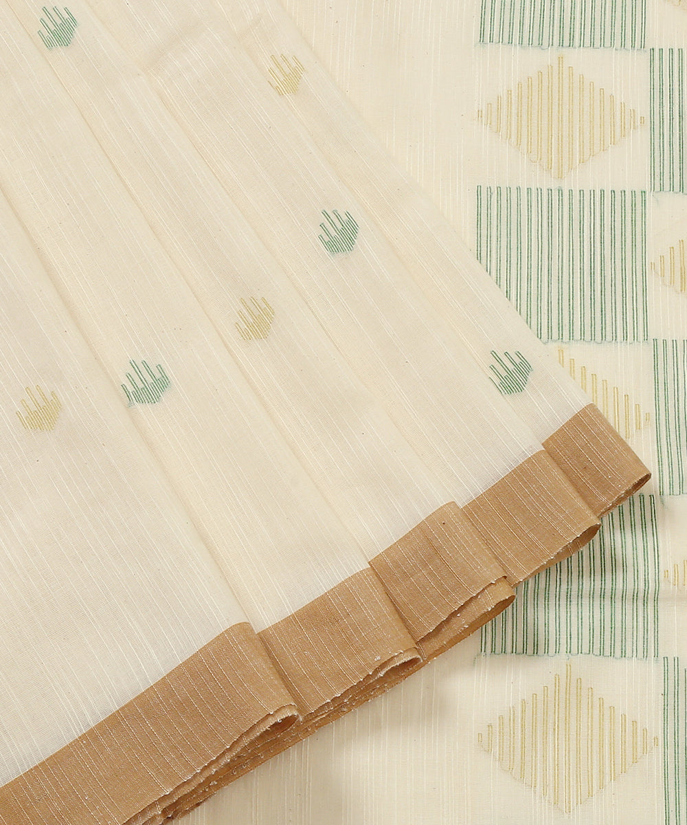 White_Handloom_Cotton_Jamdani_Saree_With_Multi_Color_Booti_WeaverStory_02