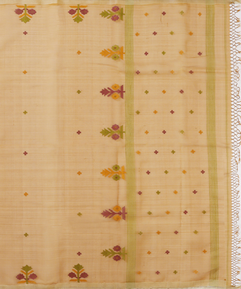 Mustard_Handloom_Silk_Muslin_Jamdani_Saree_With_Floral_Border_WeaverStory_05