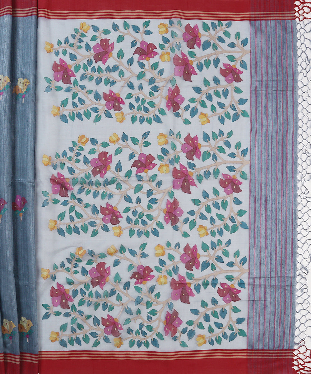 Handloom_Cement_Grey_Matka_Silk_Saree_With_Muslin_Jamdani_Pallu_WeaverStory_04