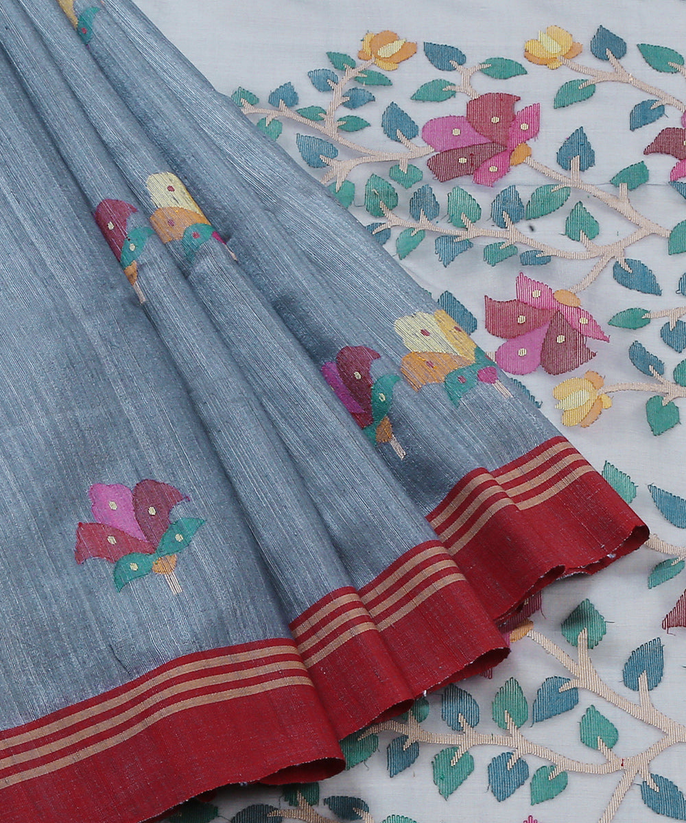 Handloom_Cement_Grey_Matka_Silk_Saree_With_Muslin_Jamdani_Pallu_WeaverStory_02