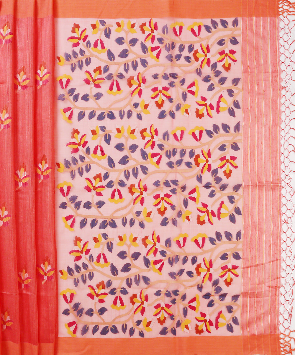 Handloom_Carrot_Colour_Matka_Silk_Saree_With_Muslin_Jamdani_Pallu_WeaverStory_04