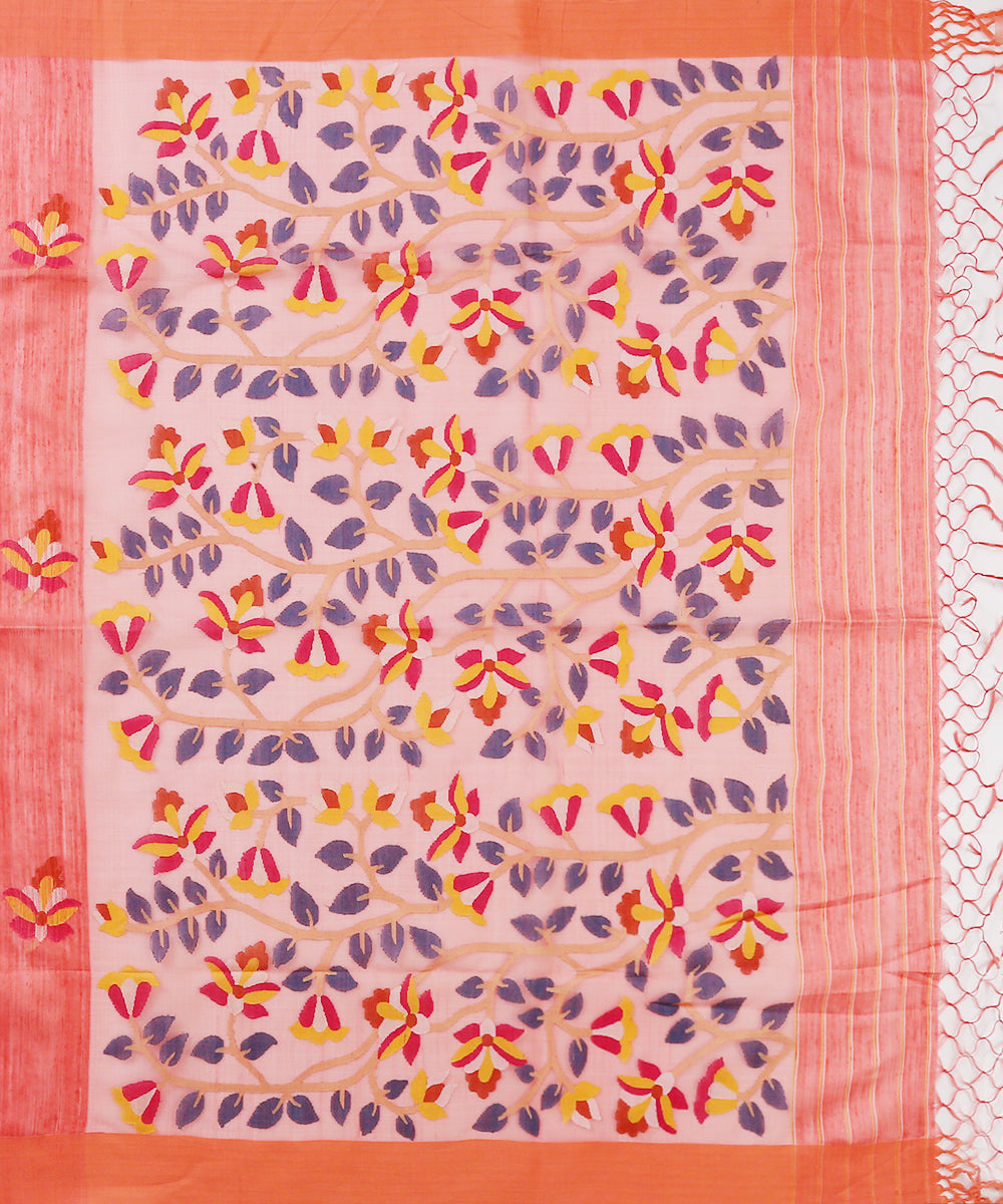 Handloom_Carrot_Colour_Matka_Silk_Saree_With_Muslin_Jamdani_Pallu_WeaverStory_05