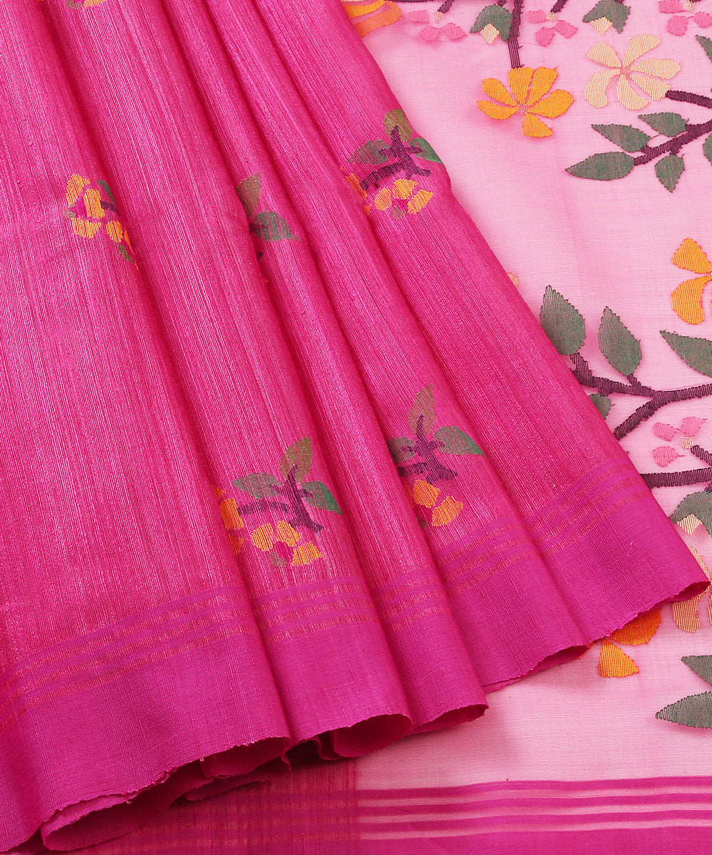 Handloom_Pink_Matka_Silk_Saree_With_Muslin_Jamdani_Pallu_WeaverStory_02