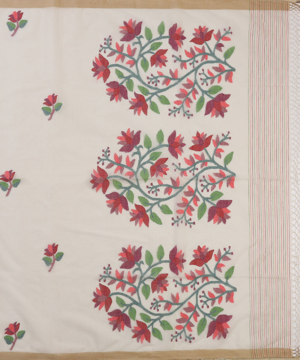 Handloom_White_Muslin_Jamdani_Saree_With_Multi_Color_Floral_Border_Pallu_WeaverStory_05