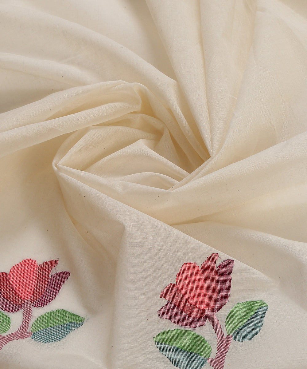 Handloom_White_Muslin_Jamdani_Saree_With_Multi_Color_Floral_Border_Pallu_WeaverStory_06