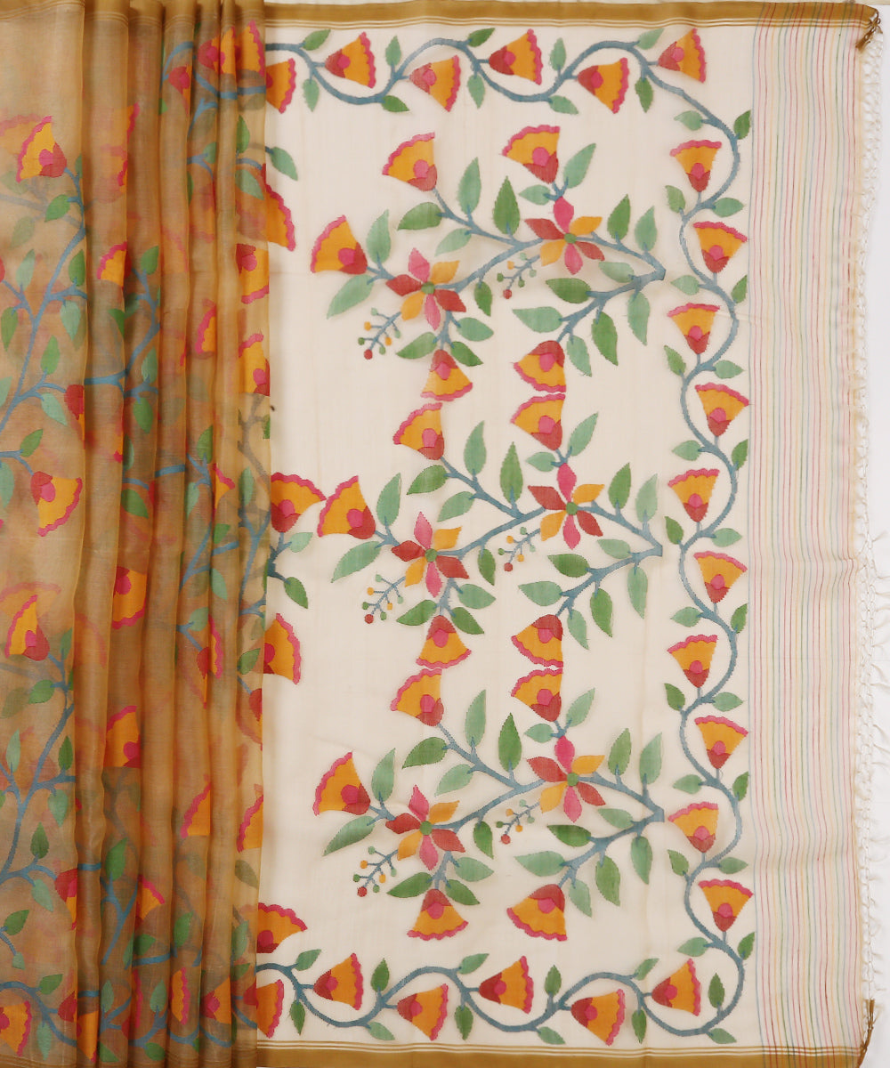 Handloom_Light_Brown_Muslin_Jamdani_Saree_With_Floral_Pattern_Woven_All_Over_WeaverStory_04